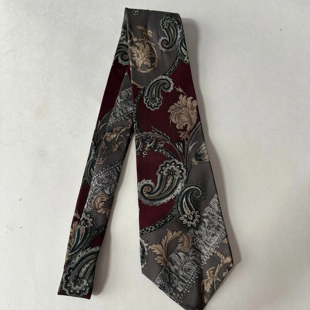 Mens Handmade Silk Tie Paisley Baroque Orante Academia Sophisticated Classic